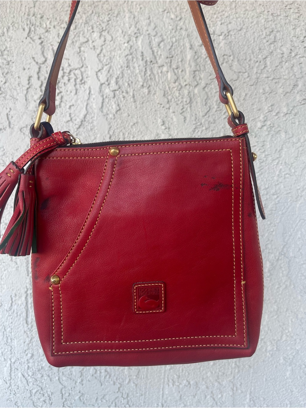 Dooney & Bourke Red Leather Tassel Shoulder Bag
